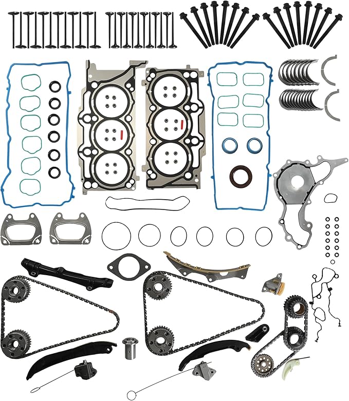 Engine Overhaul Rebuild Kit Timing Chain Kit Head Gasket Set Bearings Fit For Jeep Chrysler 200 300 Challenger Charger Ram 1500 Wrangler Dodge Ram Pentastar 3.6L V6 2011-2016 HS26541PT, ES72467