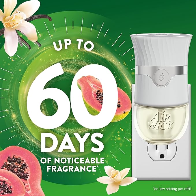 Air Wick Plug In Scented Oil Starter Kit, 2 Warmers + 6 Refills, Vanilla & Pink Papaya, Essential Oils, Air Freshener