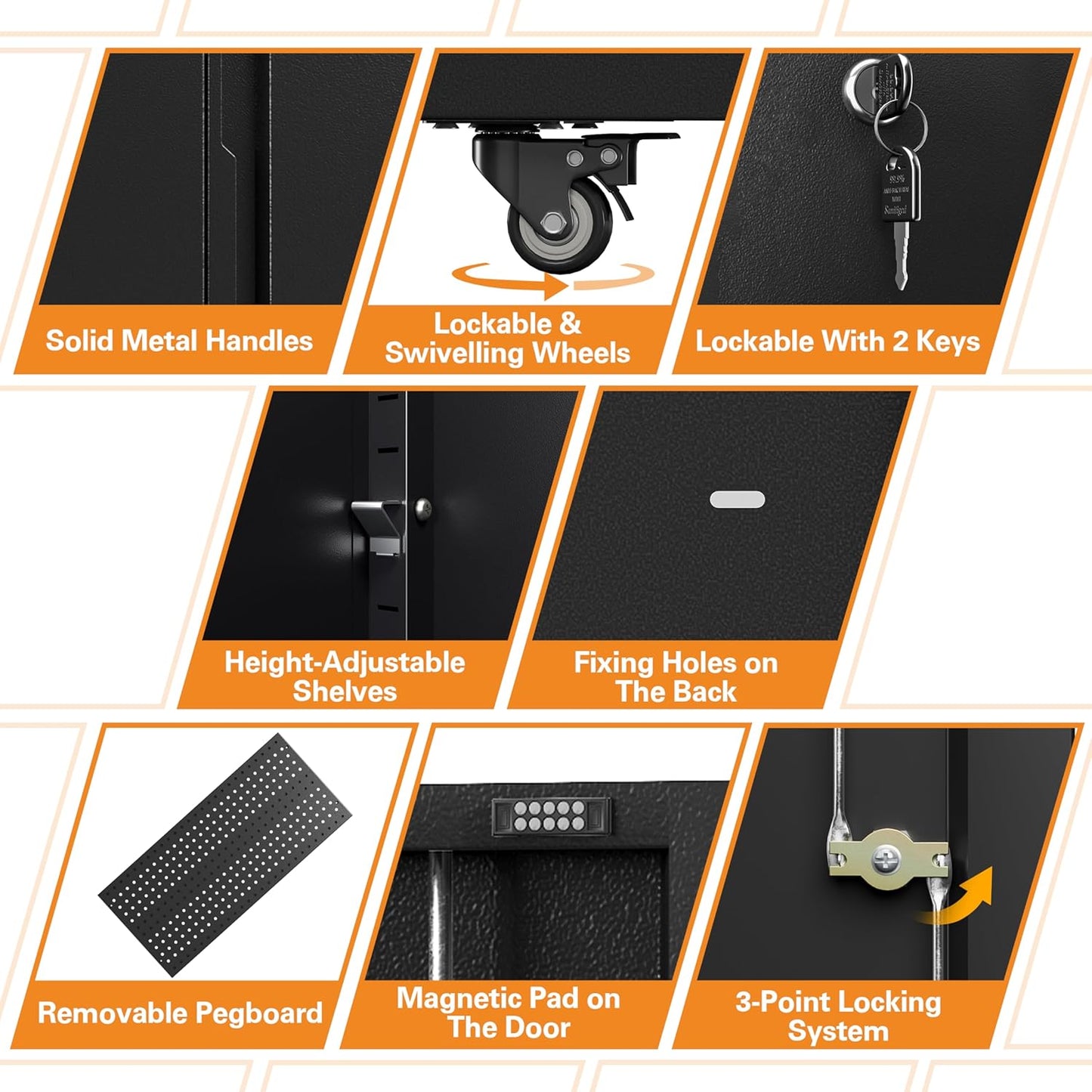 Metal Garage Storage Cabinet with 2 Doors, Adjustable Rolling Tool Storage Cabinet with Lock, 71" Steel Locking Tool Cabinet with Wheels and Shelves for Garage, Warehouse(Black, 71" H)