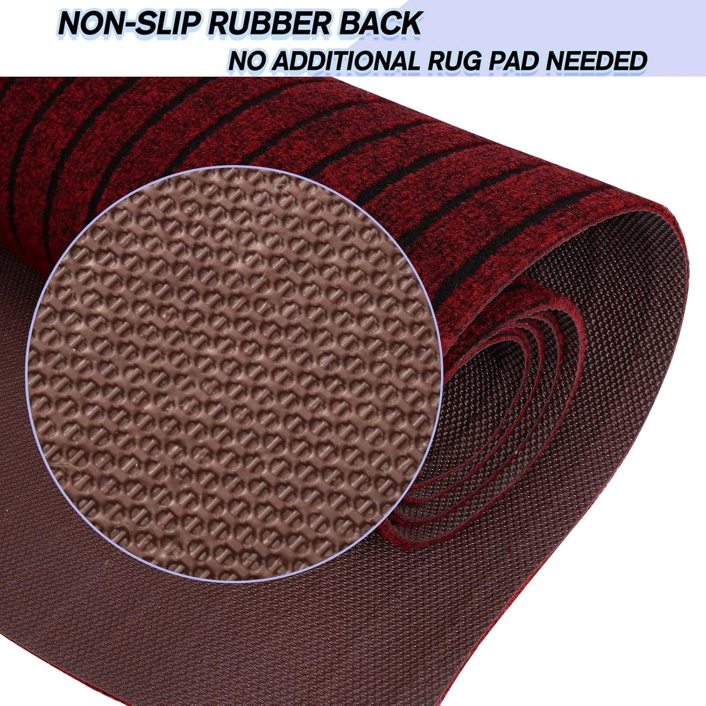 Custom Size Backed Non-Slip Area Rugs Runner, Easy Clean, Waterproof Runner Rugs for Hallway Entryway, Kitchen, Laundry, 4FT x 66FT, Red Stripe