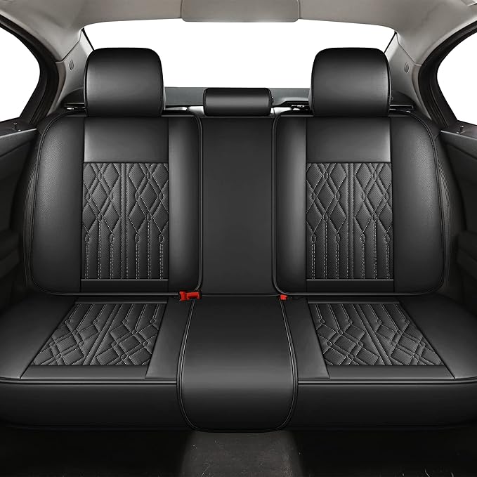 Huidasource Leather Back Row Seat Covers, Waterproof Rear Split Bench Car Seat Covers, Vehicle Seat Cushion Cover Protector Universal Fit for Most Cars Sedan SUV Pickup Truck(Back Row/Black)