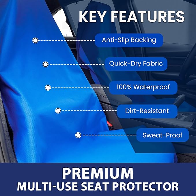 Dri Seats Waterproof Car Seat Cover – Premium Sweat Towel with Slip Resistant Backing for Front Seats in Cars, Trucks, SUVs – Universal Seat Liner, Easy Install, Machine Washable, Breathable
