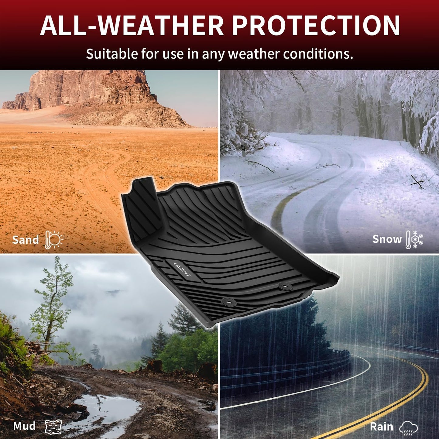 LASFIT Floor Mats for Toyota Tacoma 2016-2023 All Weather TPE Custom Floor Liner for Tacoma Car Mats Front 1 Row Mats, Black