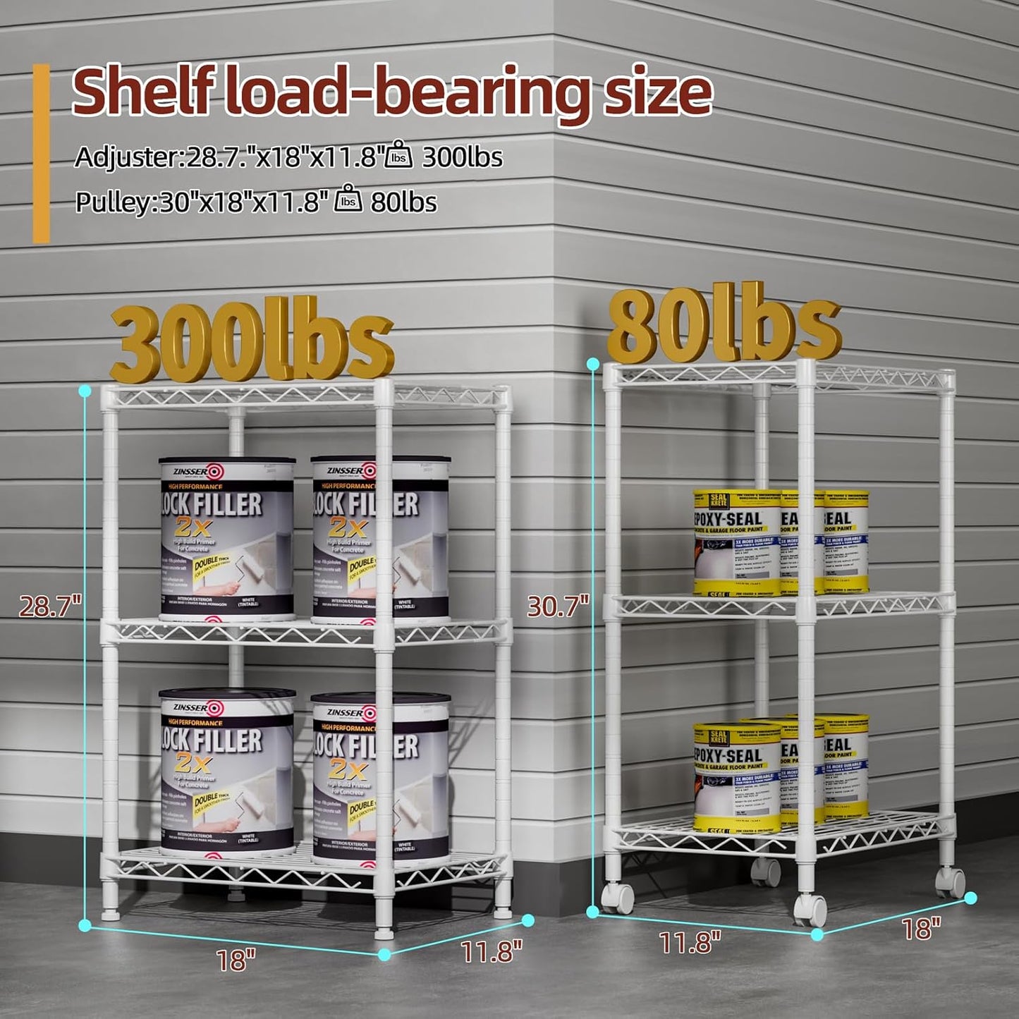 SINGAYE 3 Small Wire Shelves Kitchen Pantry Close Home Organizers and Storage Bathroom Shelf Laundry Room Organization Adjustable Book Metal Garage Shelving Unit