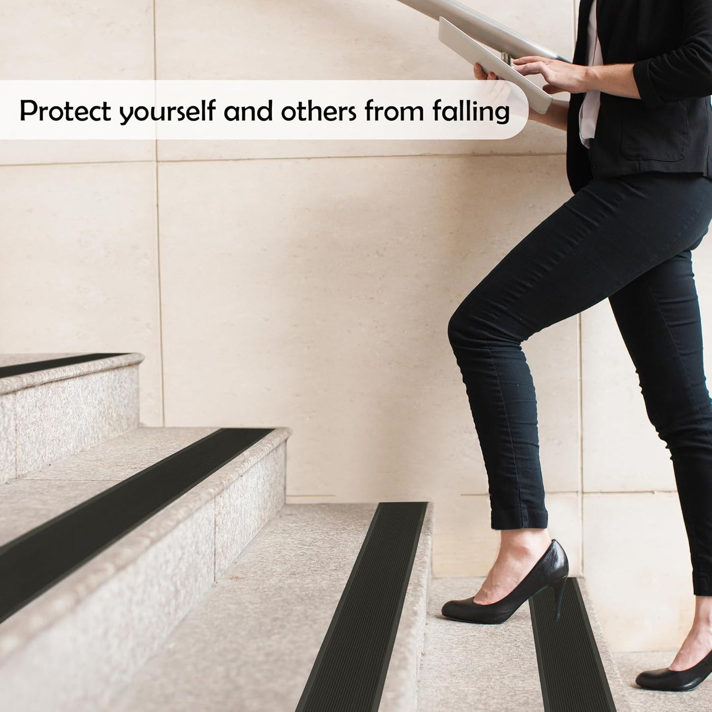 Rubber Bond 4x36in Anti Slip Stair Treads (5-Pack) - Waterproof Outdoor/Indoor Heavy Duty Non-Skid Tape for Stairs - Adhesive Rubber Grip Strips for Steps & Ramps - Black