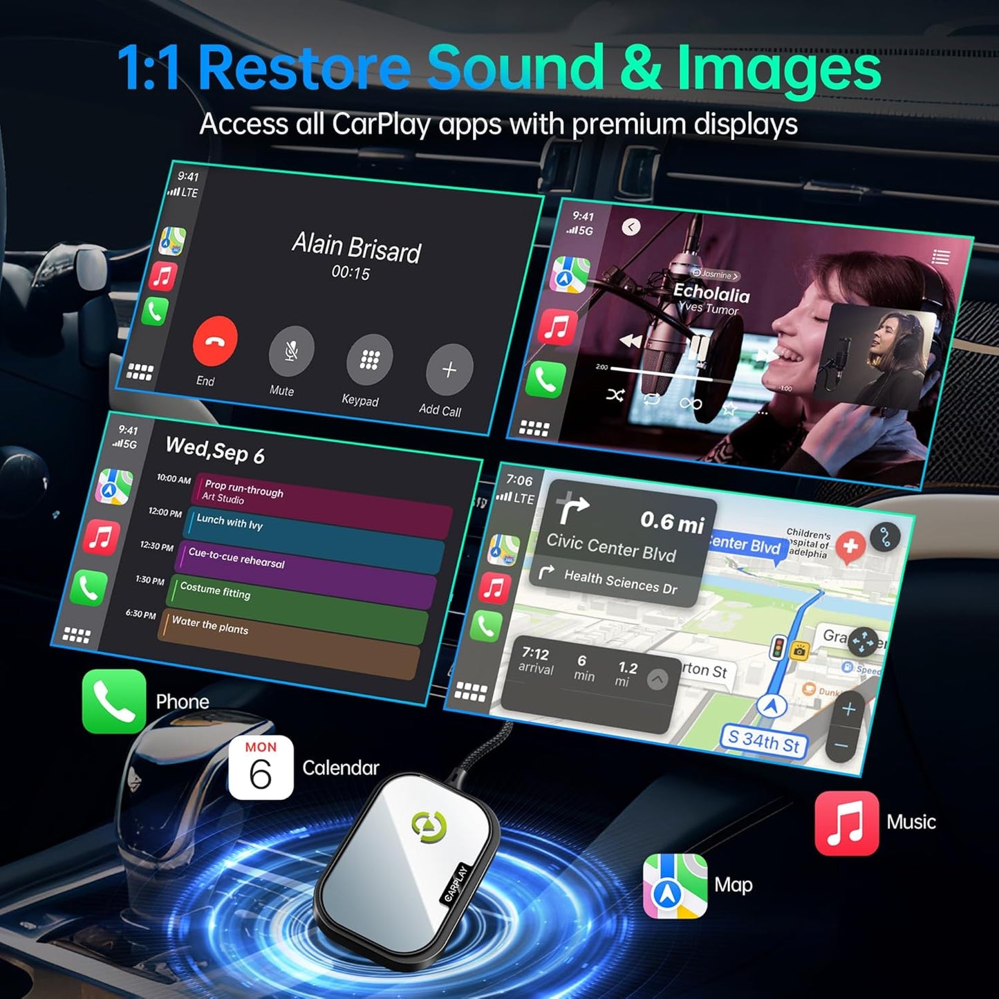 Wireless CarPlay Adapter for Apple iPhone, Converts Factory Wired CarPlay to Wireless CarPlay 2024 Upgrade Plug & Play Auto Connect for Cars from 2015 & iPhone iOS 10+ Black Not for Tesla & Andorid