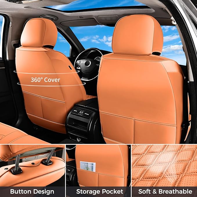 Huidasource F150 Truck Seat Covers Fit for 2015-2025 Ford F150 & 2017-2025 F250 F350 F450 Crew Cab XL XLT Lariat King Ranch Platinum, Full Coverage Leather Automotive Seat Cover(Full Set/Brown)