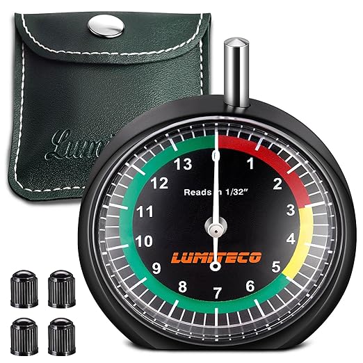 Tire Tread Depth Gauge, Dial Type Tire Depth Gauge Reads in 1/32" for Tread Wear, Professional Pocket Tire Gauge with Case for Truck, Motorcycle, Car and Bus Tyre in 32nds