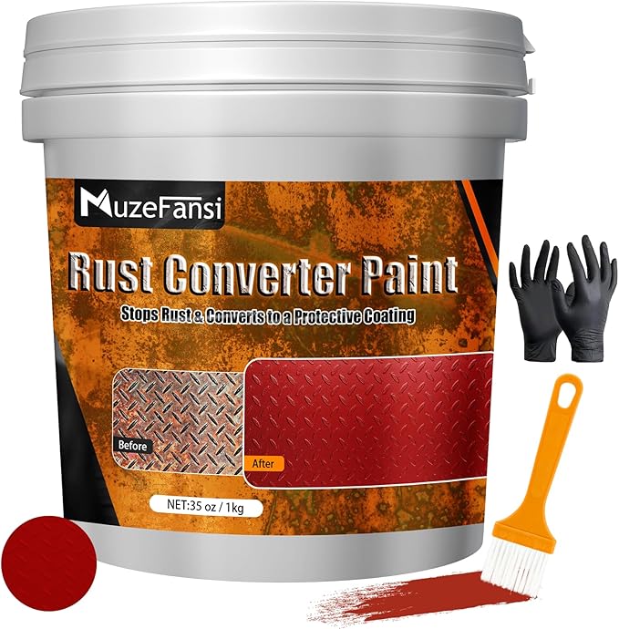 2-in-1 Rust Converter Paint Red – Rust Proof Paint & Rust Prevention Coating, Metal Rust Inhibitor, Car Rust Treatment, Anti Rust Coating for Automotive, Marine & Farm Tools(35oz