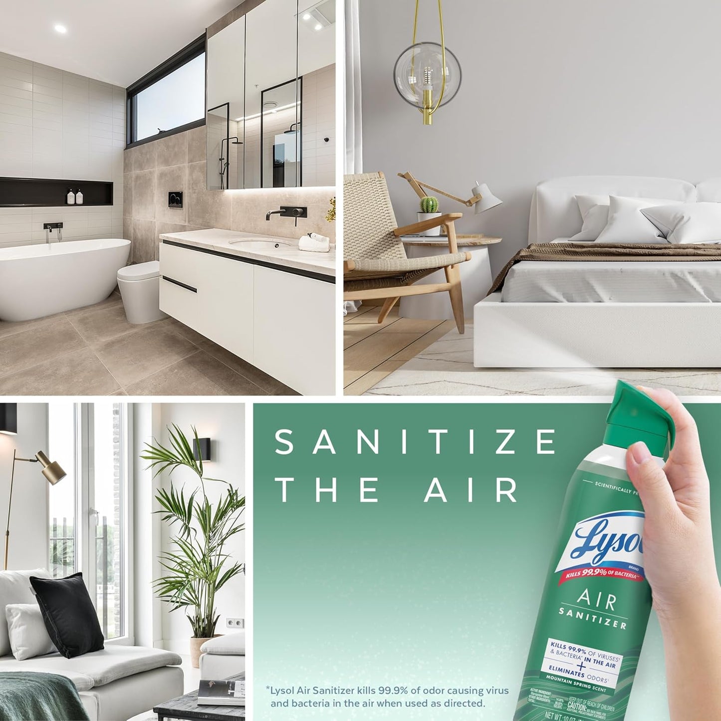 Lysol Air Sanitizer Spray with Odor Eliminator for Home & Office, Sanitizing Spray, Air Freshener Alternative, Mountain Spring Scent, 10 oz (Pack of 3)