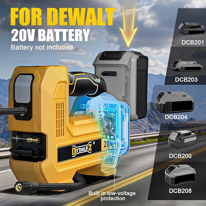 160PSI Cordless Tire Inflator Compatible with Dewalt 20V Air Compressor, Portable Air Pump Automatic Shut Off, LED Light, Digital Pressure Gauge for Cars Motorcycles Bike Ball(Bare Tool)