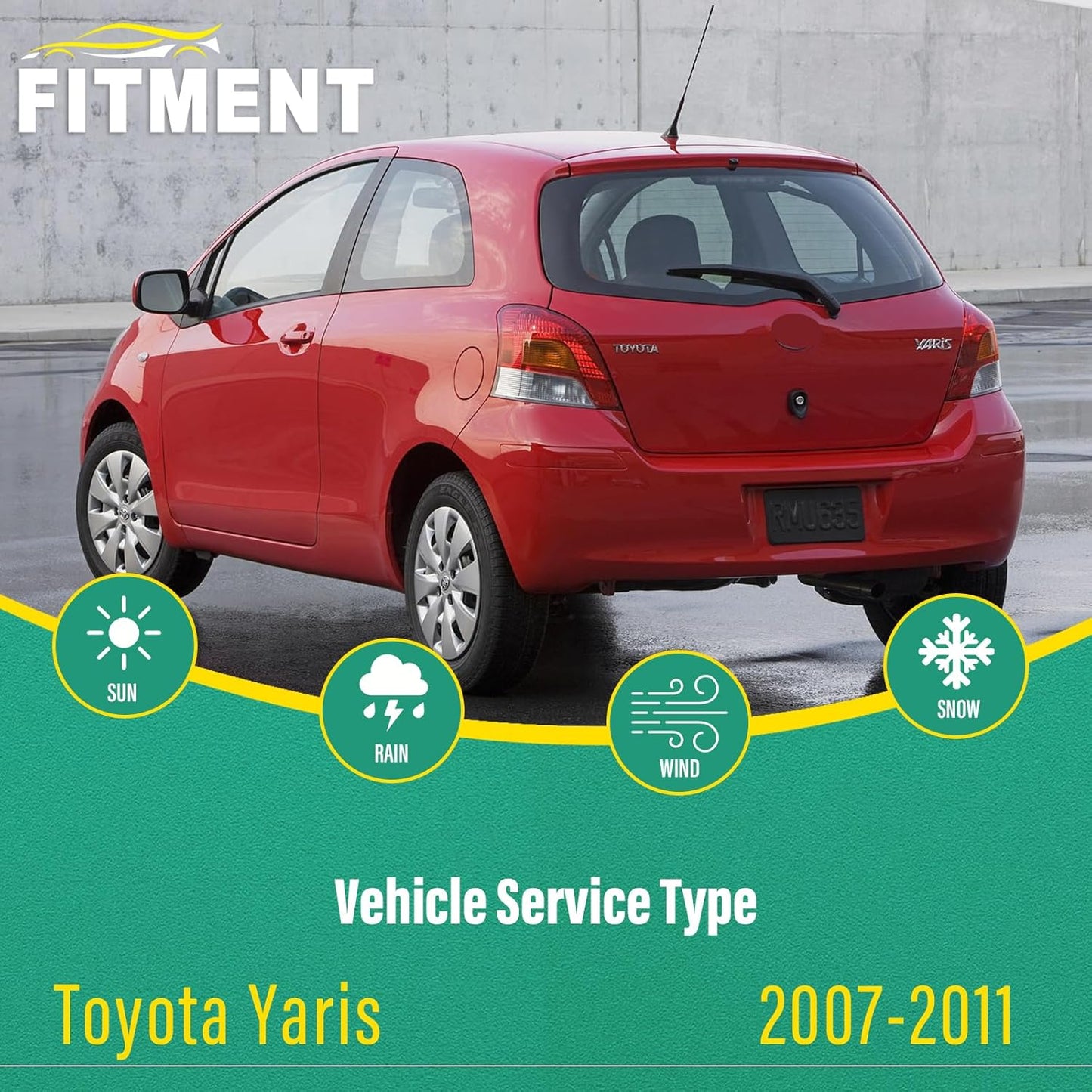 26" 14" 12" Windshield Wiper Blades Replacement for Toyota Yaris 2007 2008 2009 2010 2011 Premium All Weather Front Rear Wipers Set - OEM Quality (Pack of 3)