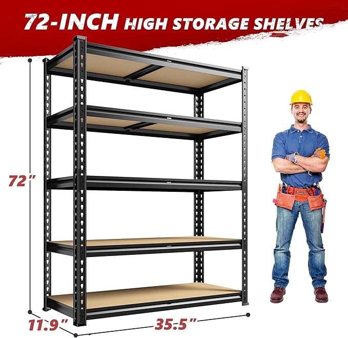 REIBII 2020LBS Storage Shelves 5 Tier Garage Shelving Heavy Duty Adjustable Garage Shelves, Utility Rack Shelf, Shelving Units for Storage Warehouse Pantry Closet, 35.5" W x 11.9" D x 72" H, 4 Pack