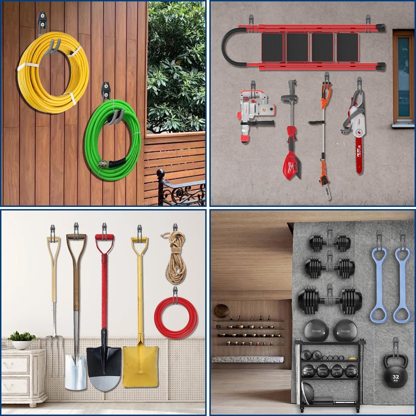 3-H Garden Hose Holder Wall Mount 2 Pack,Solid Steel Hose Hanger,Water Hose Holders for Outside,Perfect for Hanging Outdoor Air Hose,Ropes,Pipes,Garden Tools,Ladders,Bikes,Bulk Items(Gray)