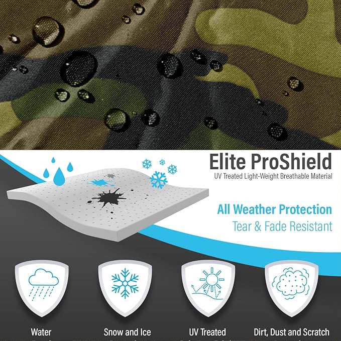 EliteShield Lightweight ATV Cover, Weatherproof Quad Cover, Water and Wind Resistant Four Wheeler Cover for Polaris Kawasaki Yamaha Suzuki Honda Arctic Cat Can-Am, Camo Color fits 96" Long