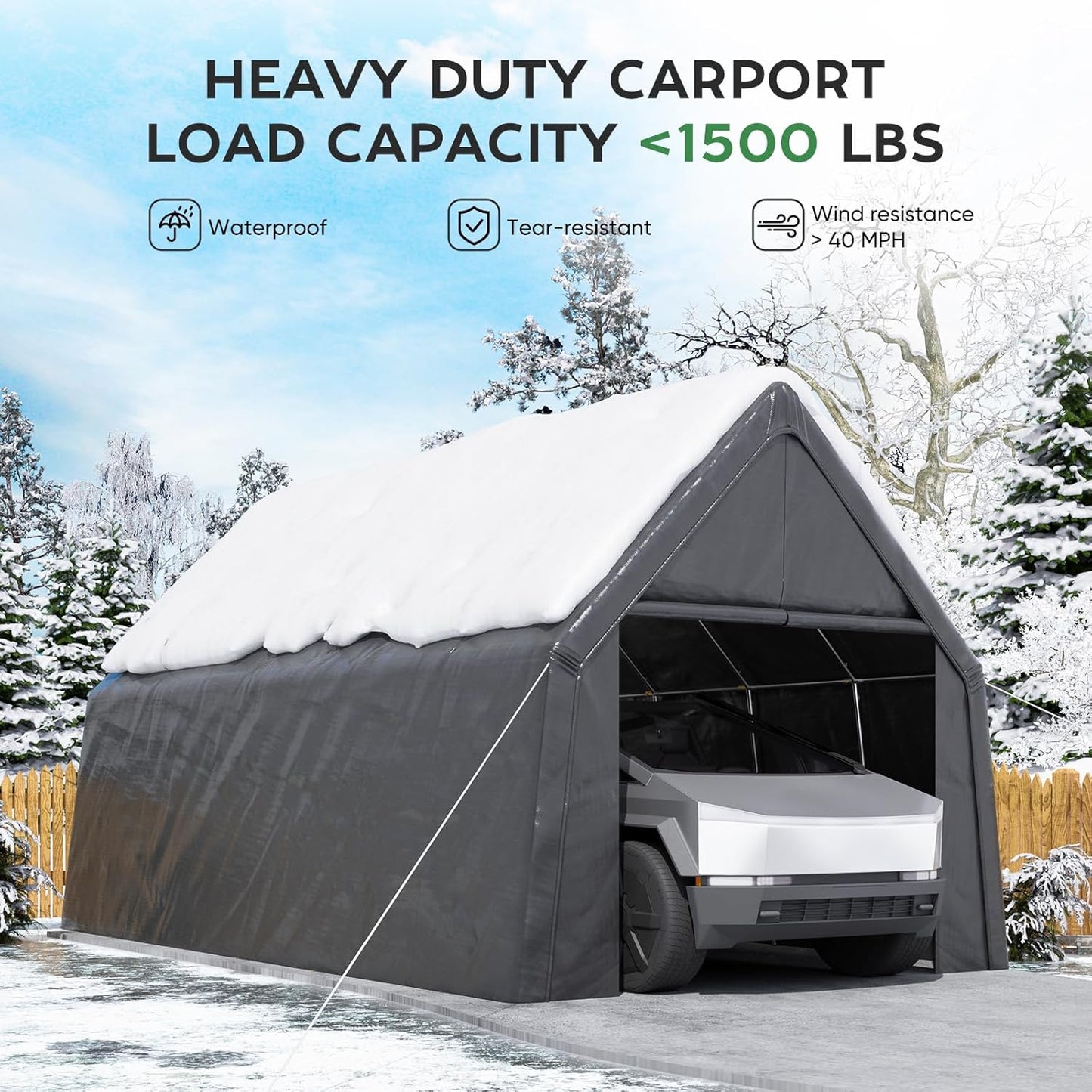 13 x 24 FT Carport, Heavy Duty Car Port Outdoor UV Garage with 2 Roll up Doors, Waterproof Carport Canopy Multi-Functional Shelter for RV, SUV,Truck, Boat, Motorcycle Bike