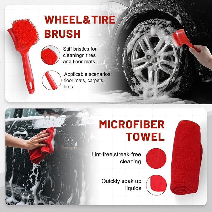 15Pcs Car Detailing Kit, Interior Detailing Brush Set with Cleaning Gel Vents Tools for Car Exterior Tire Wheel Engine Care (D：15PCS)