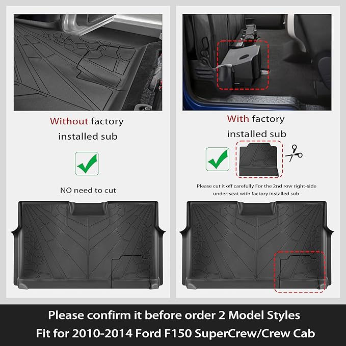KARPAL Floor Mats Fit 2010-2014 Ford F150 SuperCrew/Crew Cab with 1st Row Bucket Seat, Custom Fit All Weather TPE F-150 Floor Liners, 1st & 2nd Row F150 Accessories Car Mats