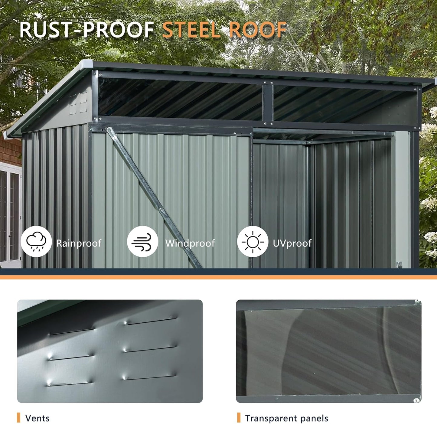 Metal 5x3 FT Garden Storage Shed, Outdoor Small Shed with Sloped Water-Resistant Roof and Lockable Door for Backyard, Patio,Garage and Bike Storage Grey