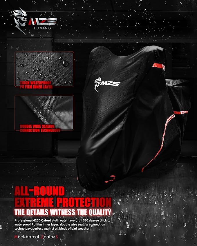 MZS Motorcycle Cover Waterproof Outdoor, 420D All Weather Scooter Cover Protection Storage fit up to 73" Compatible With Grom Sur Linght Bee X S Monkey 125 Ruckus Navi Z125 Papio NCW50 TNT135 CT110