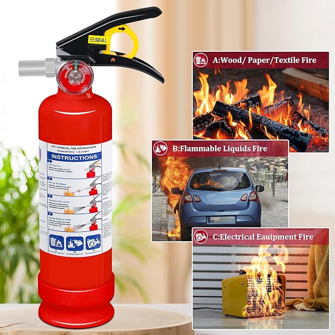 4-Pack ABC Fire Extinguisher for Home & Vehicle - 2.5 lb 1-A:10-B:C Rated Dry Chemical, Quick-Release Handle Fire Safety Gear, Certified for Kitchen Car Boat RV Grill
