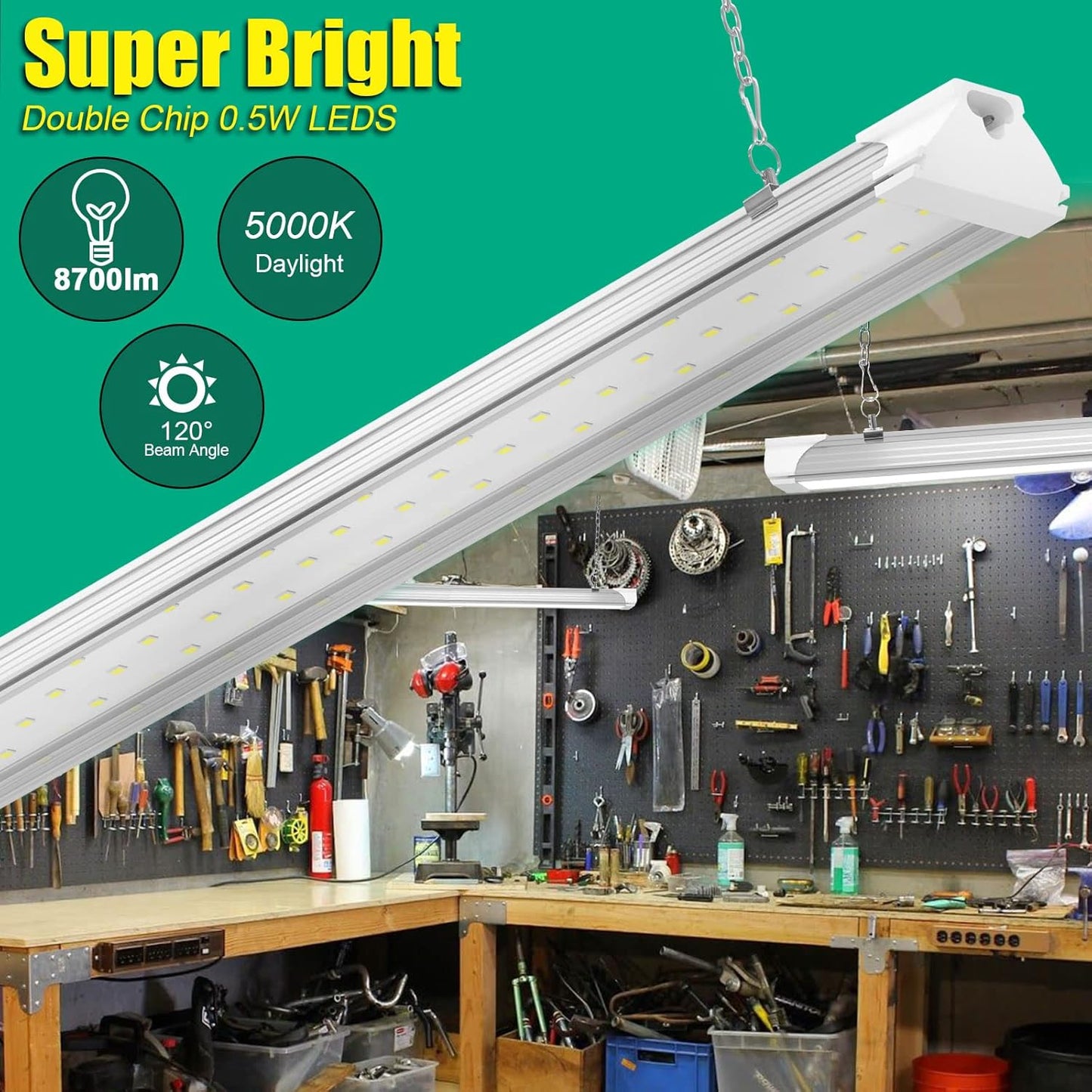 6 Pack LED Shop Light 4FT 60W, 8700LM Linkable Utility Garage Lights 5000K Daylight White Hanging/Mounted, Super Bright Under Cabinet Light