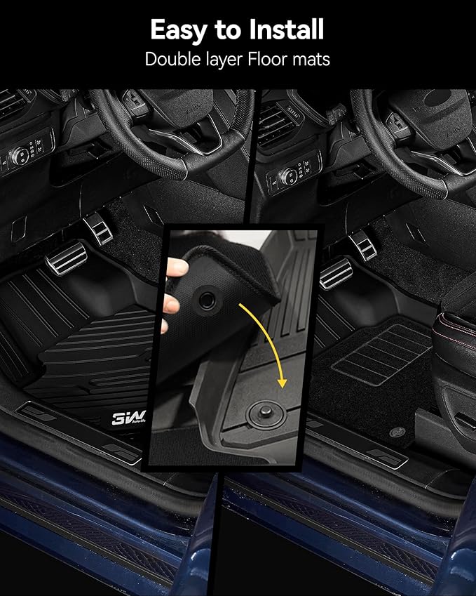 3W Floor Mats with First Row Carpets for Toyota Tacoma 2016-2023, TPE Floor Liner Thickened Carpet with Safety Locks and Driver Heel Pad fit Tacoma Cars Accessory(Only for Double Cab and Automatic)