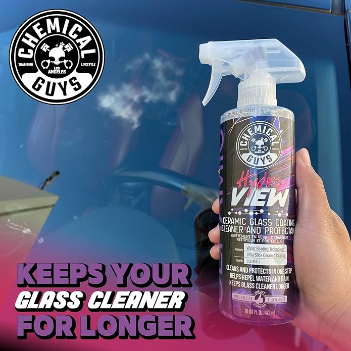 Chemical Guys HydroView Ceramic Glass Cleaner & Coating - Cleans & Adds Hydrophobic Protection, Car Window Cleaner for Glass, and Mirrors, Trucks, SUVs, and Home Use - 16 fl oz