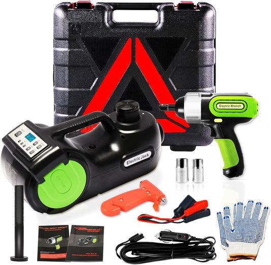 Wayska Electric Car Jack - 5 Ton, 12V Hydraulic Floor Jack with LCD Display, Electric Impact Wrench & Inflator Pump for SUV, Sedan, Truck Lift & Tire Change