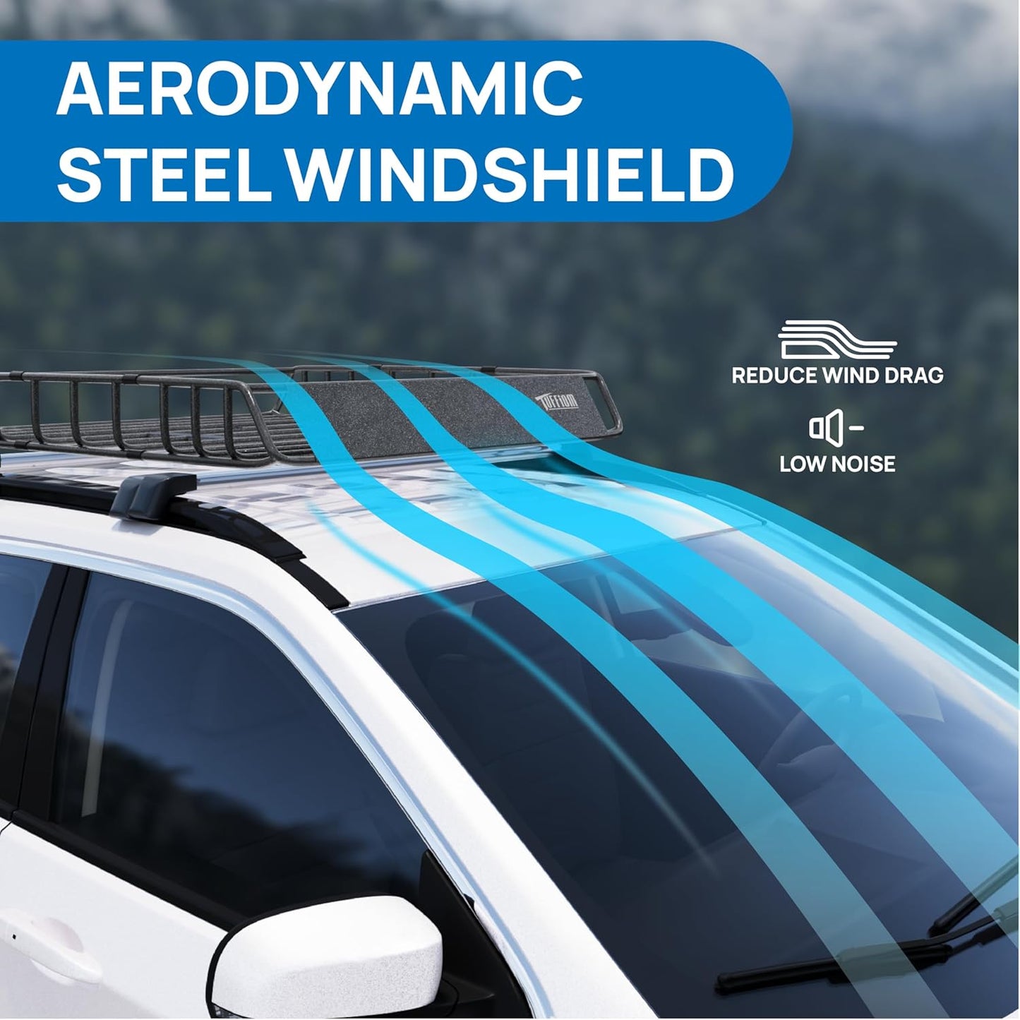 TUFFIOM 46"x 36"x 6" Universal Rooftop Cargo Carrier Basket, Heavy Duty Steel Roof Rack Basket w/4 Straps with Hook, Car Top Rack Luggage Holder Carrier for SUV Car Truck Van