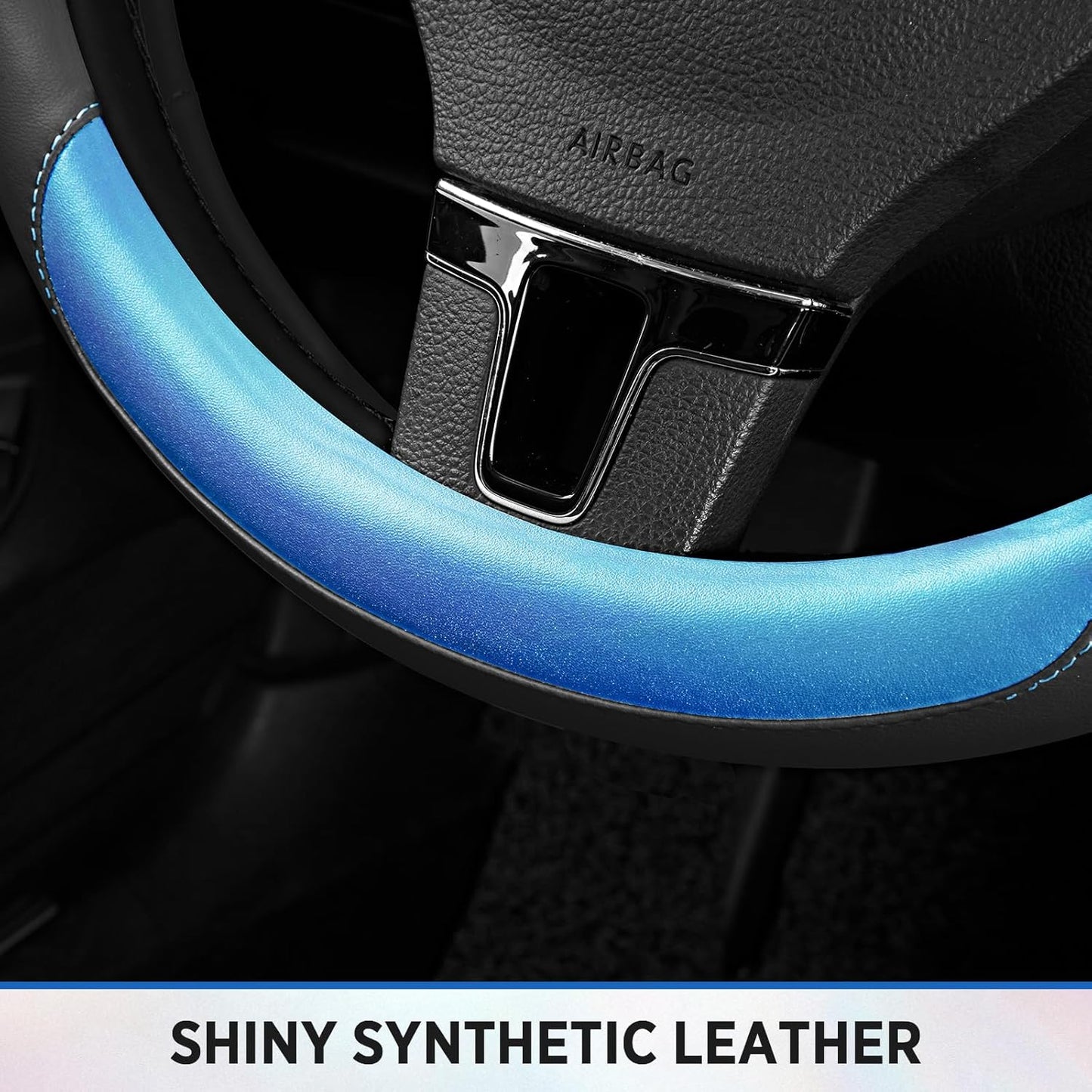 Road Comforts Steering Wheel Cover – Breathable Leather Steering Wheel Cover, Anti-Slip Grip, Universal Fit 14.5” to 15”, Heat & Cold Resistant for Cars, SUVs, and Trucks – Black & Dark Blue