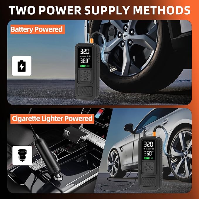 Y34 Tire Inflator Portable Air Compressor,4X Faster Inflation,6000mAh Cordless/12V DC 150PSI Air Pump for Car Tires with Digital Pressure Gauge/LED Light for Car,Motorcycle,Bike,Ball