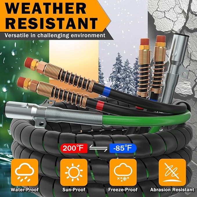 13.5 FT Semi Truck Air Lines Kit 3IN1 Trailer Cord and Air Brake Hoses Assembly Without Rubber Gladhand Handles for Semi Truck Trailer Tractor