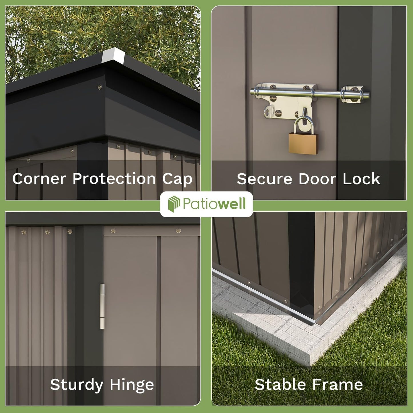 Patiowell 5x3 FT Outdoor Storage Shed, Tool Shed with Sloping Roof and Lockable Door, Metal Shed for Backyard Garden Patio Lawn, Brown