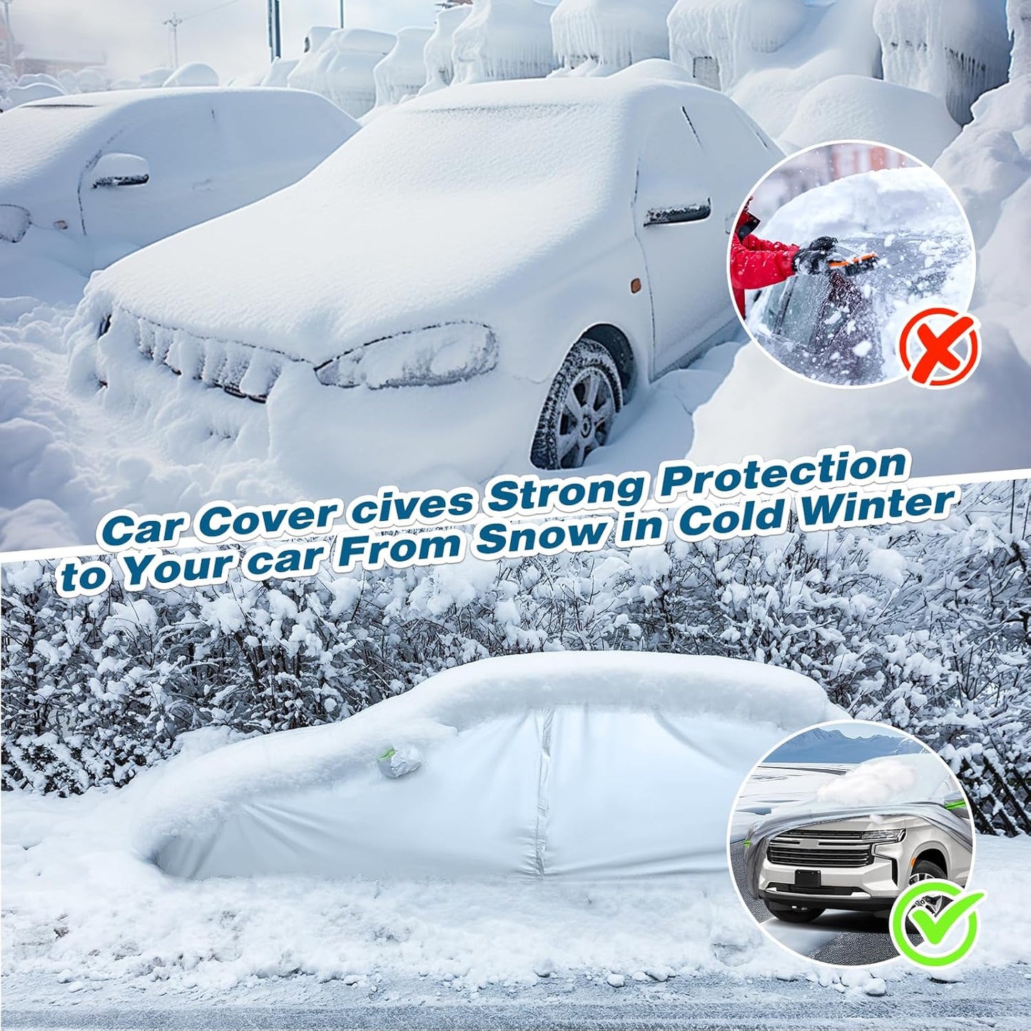 TUCAREST 6-Layers Premium Full Car Cover Hard Shell Zipper Design Waterproof All Weather Weatherproof UV Sun Protection Snow Dust Storm Resistant Outdoor with Straps (Fit for Sedan 205"- 216")