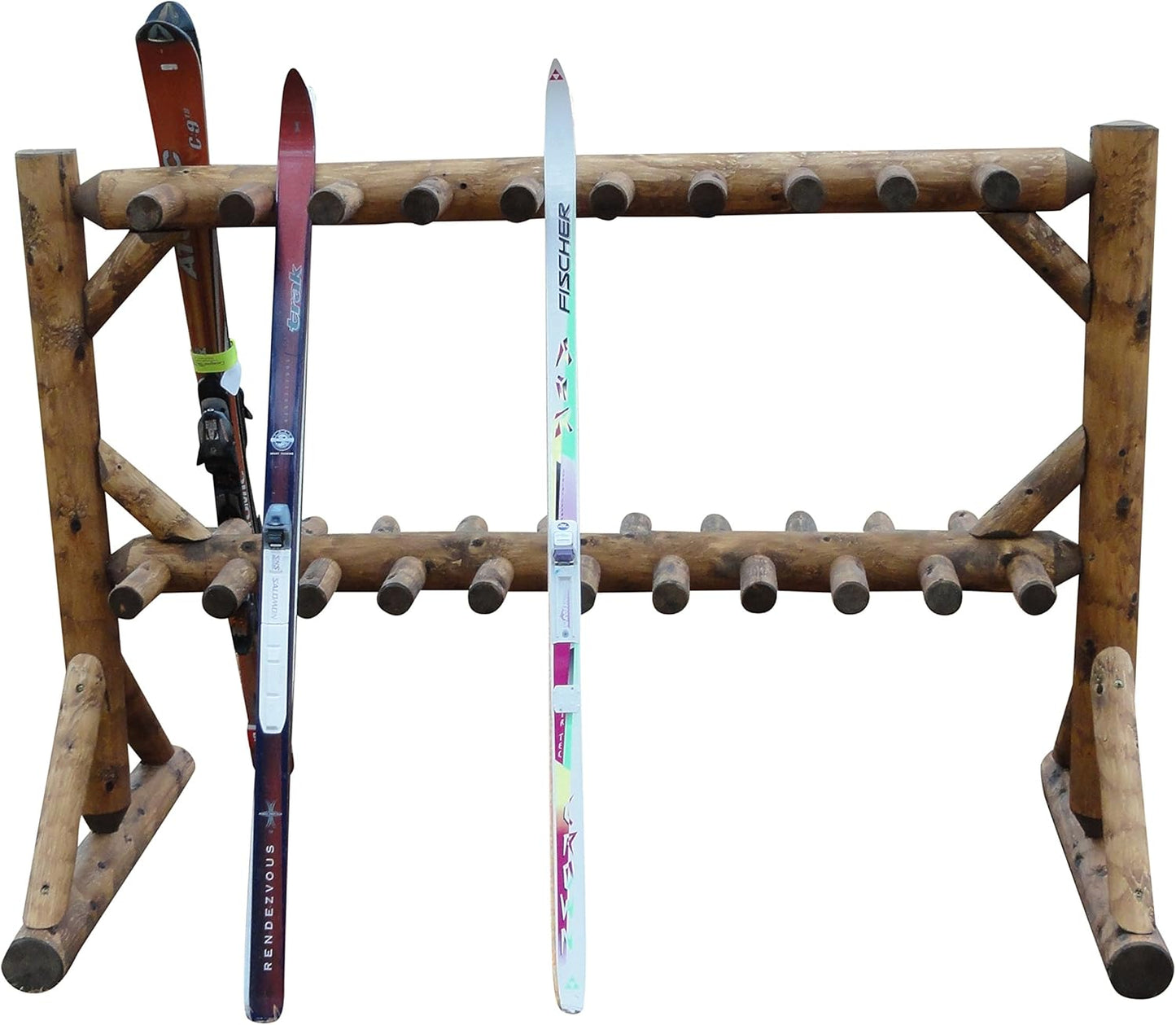 17-Pair Freestanding Skis + Snowboard Log Rack, Standing Shorter Ski Storage Racks, Snowboard Sports Organizer, Ski Poles Garage Sports Equipment Organizer, Rack for Snowboards - Canyon Brown