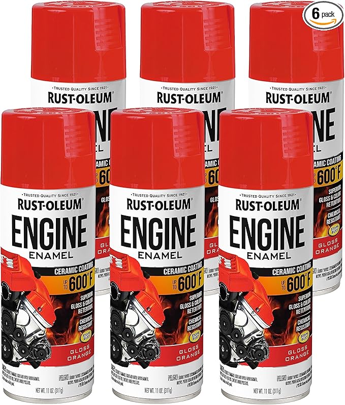 Rust-Oleum 363570-6PK Engine Enamel Spray Paint, 11 oz, Gloss Orange, 6 Pack