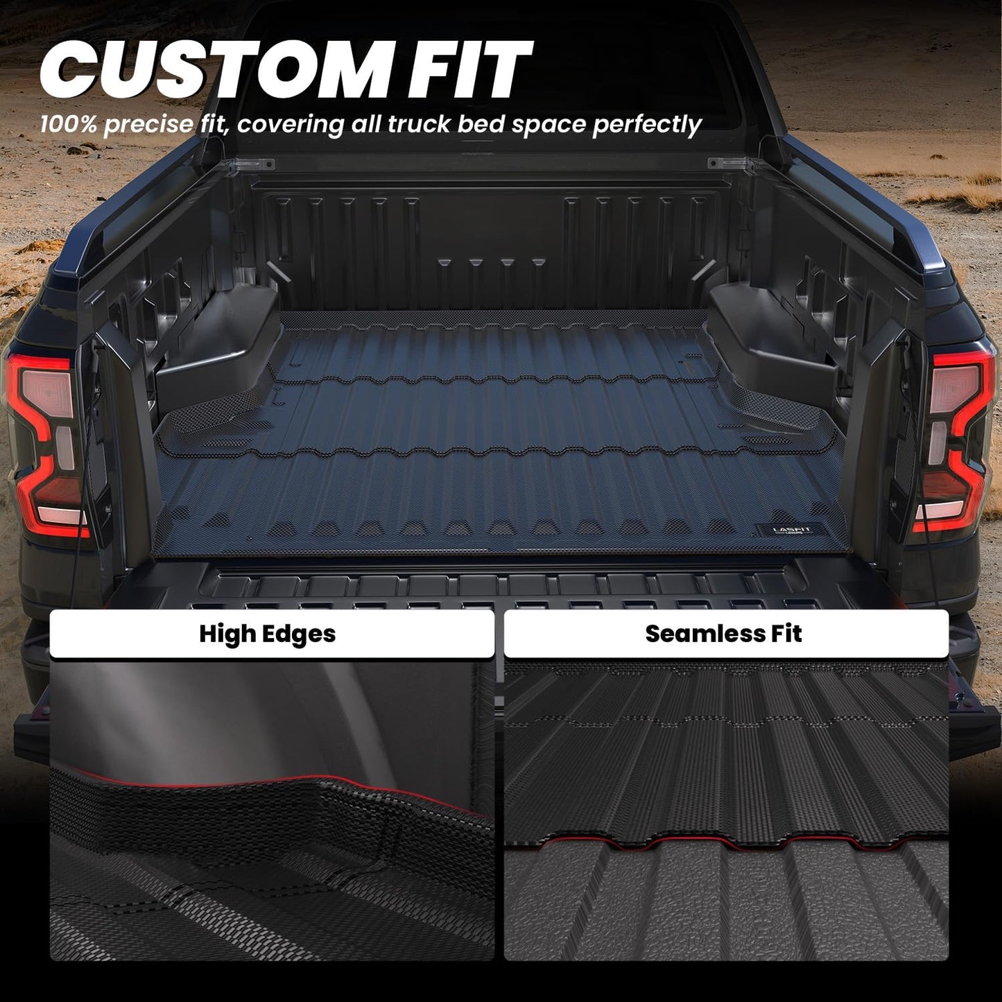 LASFIT Truck Bed Mat for Ford Ranger (5FT, 59.6" Bed) 2025 2024 All Weather Protector TPE Car Bed Floor Liner - 1PC Black