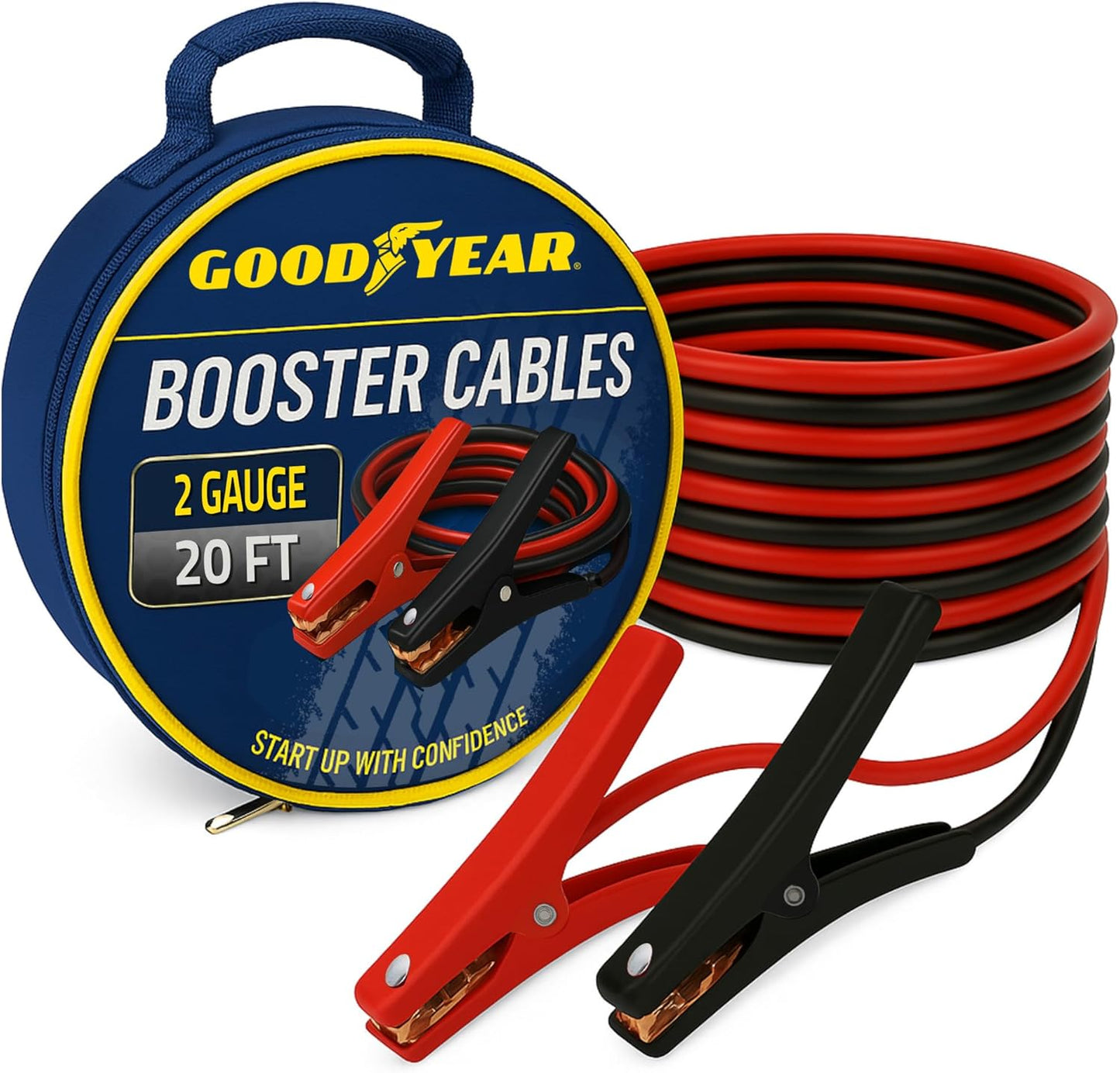 GOODYEAR Heavy Duty Jumper Cables for Car Battery – 2 Gauge 20 ft Booster Cables with Carrying Case for Cars, Trucks, SUVs, Emergency Roadside Kit