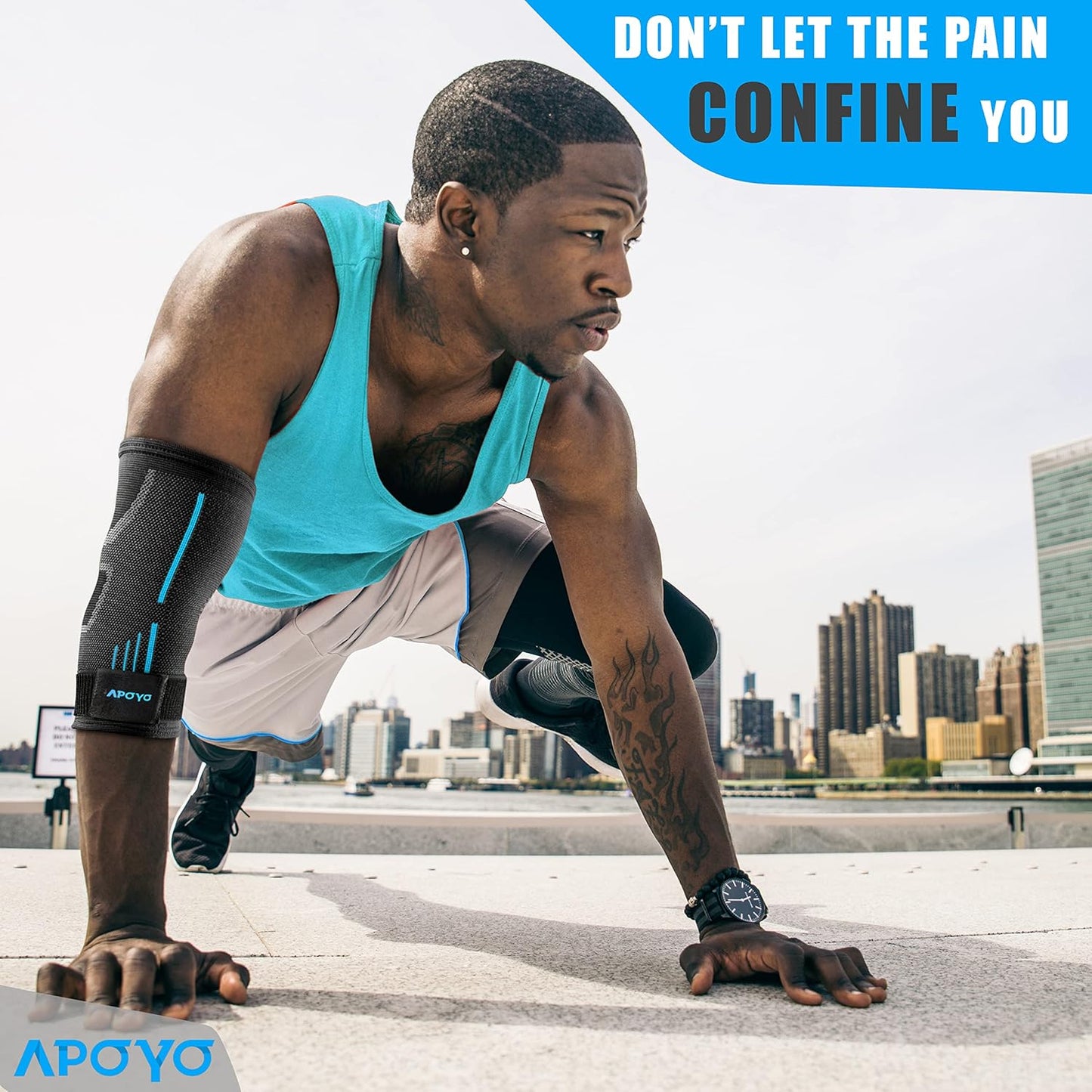 APOYO Elbow Brace for Tendonitis and Tennis Elbow, (Pair) Compression Sleeve for Arthritis, Workouts, Reduce Joint Pain During Fitness Activity (Large)