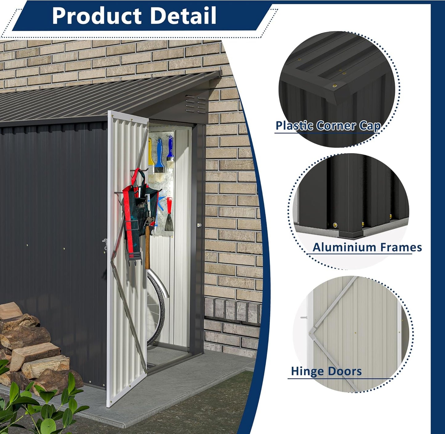 Shed Lean to Storage Shed, Outdoor 4' x 8' Metal Wall Side Storage Sheds & Outdoor Storage, Garden Storage Cabinet for Backayrd, Patio and Outdoor Use,Black