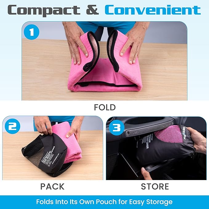 HAPPEGEAR Happeseat Waterproof Car Seat Cover & Protector – Universal Fit Car Seat Towel Cover – Non-Slip Backing, Easy Install & Storage, Machine Washable, Fits Front & Back, Pink