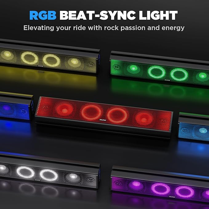 Ehaho 25 Inch UTV Sound Bar, ATV SoundBar Bluetooth with RGB Lighting, IP66 Waterproof Golf Cart Sound Bar, Amplified Powersports SXS SoundBar, UTV Speakers Compatible with Polaris RZR Can-Am