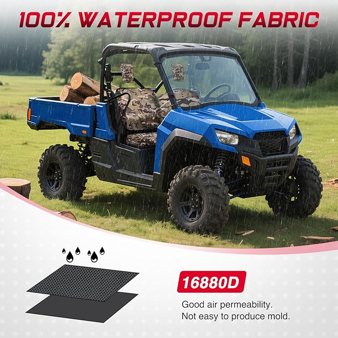 Frokom UTV Seat Covers Fit for Pioneer 700/700-4 2014 2015 2016 2017 2018 2019 2020 2021 2022 2023 2024 2025, Waterproof 1680D Durable Fabric-Camo