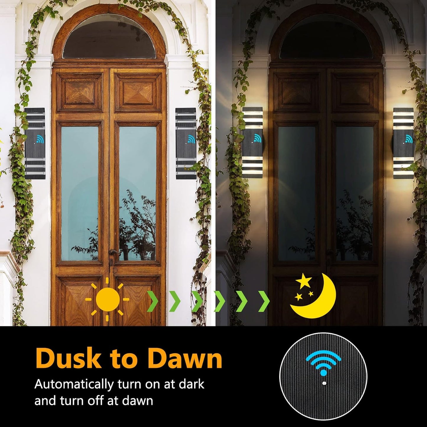 tewei 6 Pack Outdoor Wall Lights Dusk to Dawn Exterior Light Fixture, 3-Layer Black Outdoor Lights for House, IP65 Waterproof Up and Down Outside Porch Lights for Garage Patio, 3000K