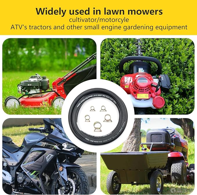 Fuel Line Hose 6PCS With 30Pcs Clamps, 1/8" 3/8" 5/16" 1/4" 1/2" 3/16" ID Push Lock Rubber NBR Fuel Line For Lawn Mowers/Cultivator/ATV's Tractors And Other Small Engine Equipment 5FT