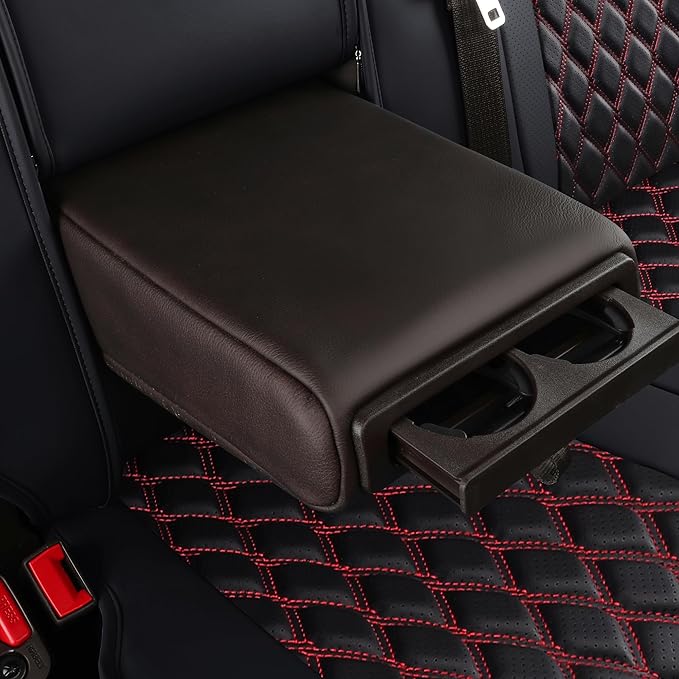 Huidasource F150 Rear Seat Covers, Split Back Leather Seat Cushion Cover Fit for 2015-2025 Ford F150 SuperCrew & 2017-2025 F250 F350 F450 Super Duty Crew Cab Pickup Truck (Back Row/Black&Red)