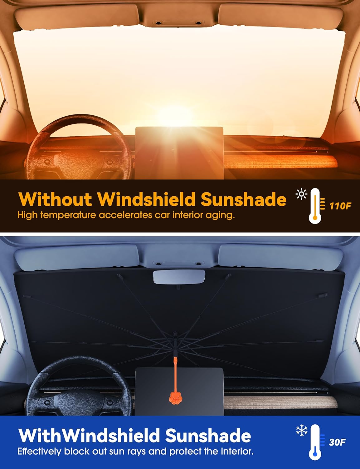 helloleiboo 𝟐𝟎𝟐5 𝑼𝑷𝑮𝑹𝑨𝑫𝑬 Car Windshield Sun Shade Umbrella,Colorful 360°Rotating Foldable Windshield Sun Shade Front Window Reflective Polyester Blocks Heat and Sun Sun Shade for Cars SUV