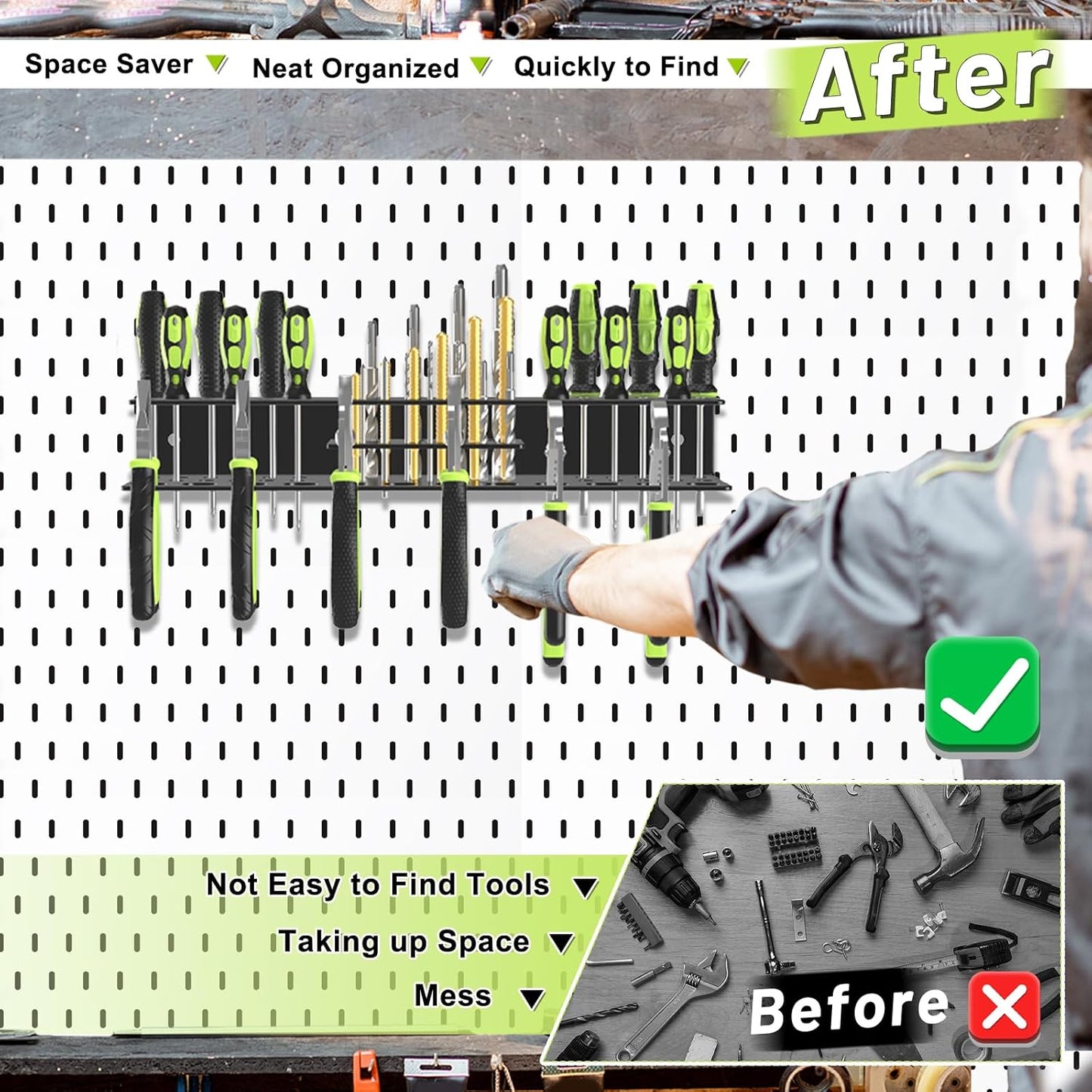 Screwdriver Holder Wall Mount,Heavy Duty Metal Utility Bit Organizer for Screw driver Pliers Drill Bits Small Tools,Screwdriver Organizer Suitable Garages Homes Workshops Sheds (54 holes 2pc)