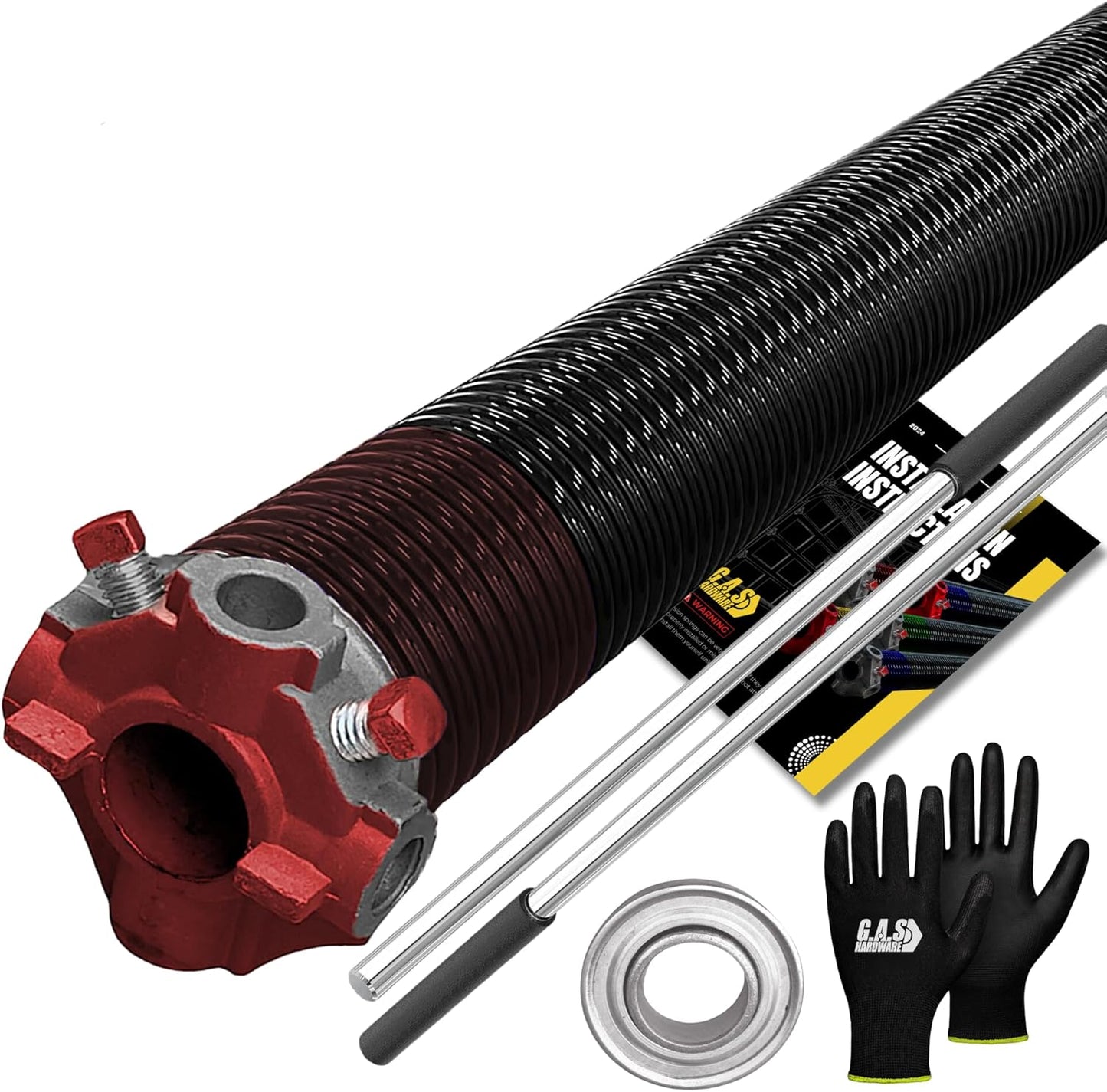 Garage Door Torsion Spring 234x2x29 Torsion Springs for Left Side of Garage Door with 1" Steel Bearing, Gloves, and Winding Bars Precision E-Coating 5-Year Warranty Minimum 30,000 Cycles (Red Cone)
